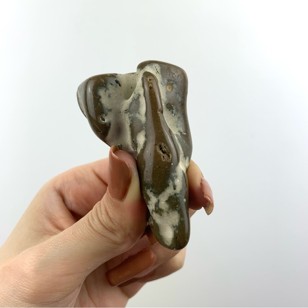 Tumbled Khaki Green Snakeskin Agate Crystal, Witchy Spiritual Home Decor, MED